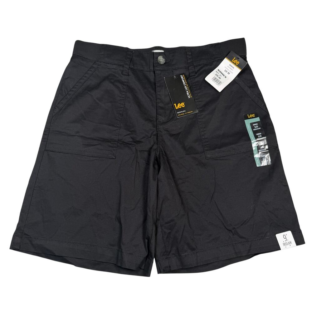 Lee Ultra Lux Comfort Bermuda Shorts Women's 10 Black Flex Waistband NWT
